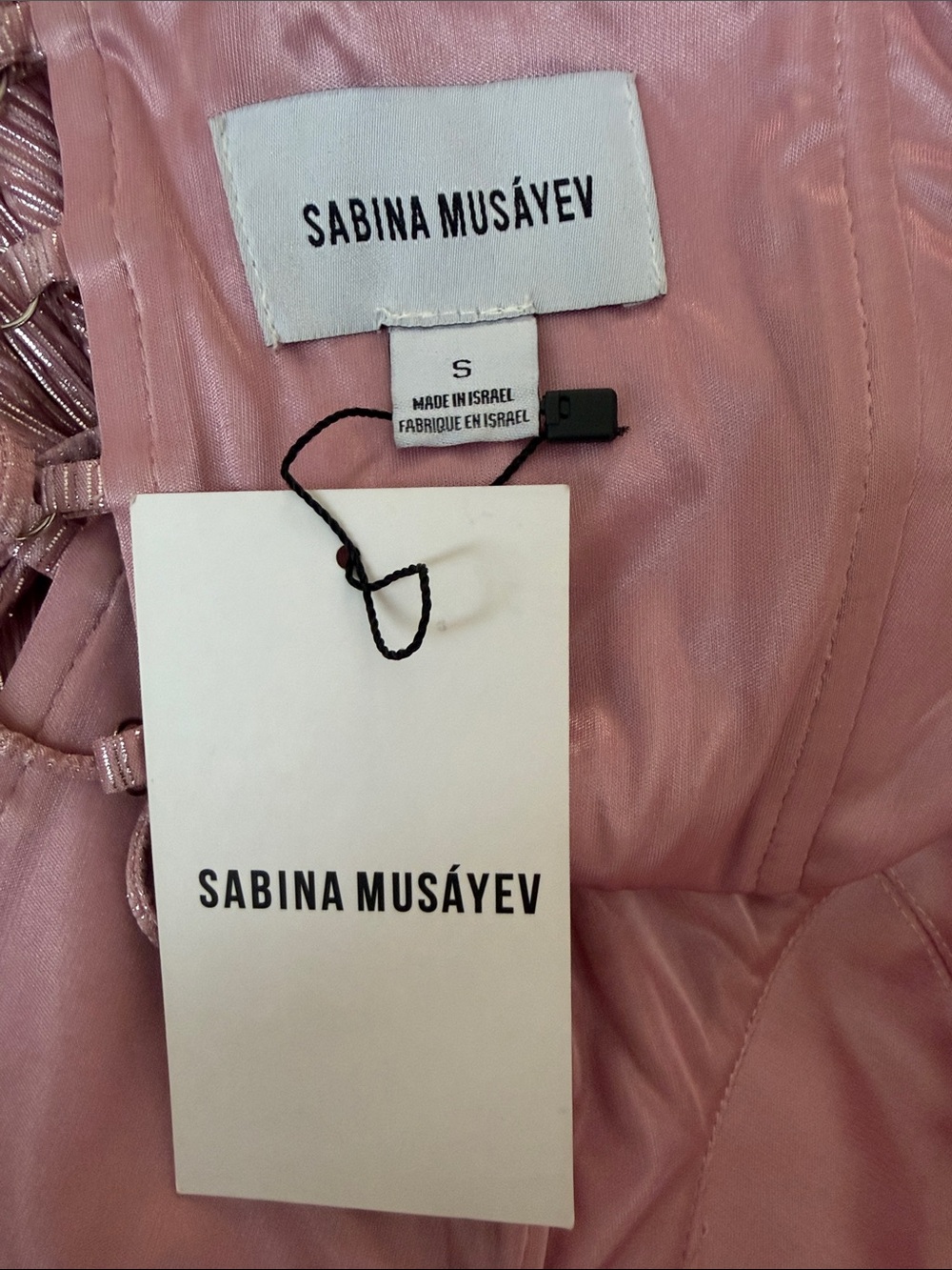 NWT Sabina Musayev metallic pink Tiered Pleated lace back Bustier Maxi Dress S - Picture 10 of 12